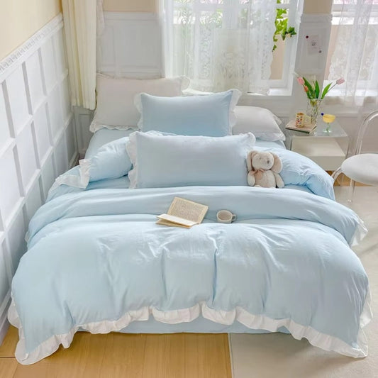 4-Piece Cottage Ruffle Cotton Bedding Set - Soft, Cozy Bed Linens