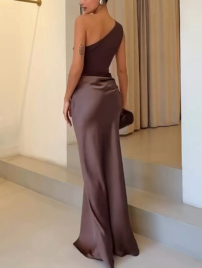 Anita™ | Robe de soirée maxi plissée à une épaule raffinée