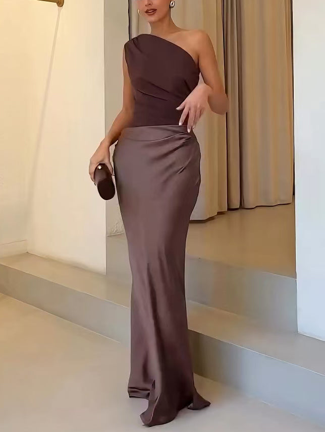 Anita™ | Robe de soirée maxi plissée à une épaule raffinée