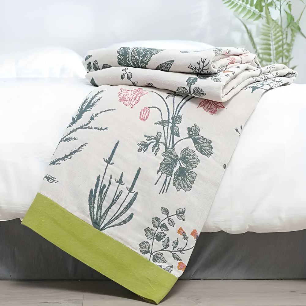 Cozy Farmhouse Floral Cotton Blanket for Home Decor & Comfort