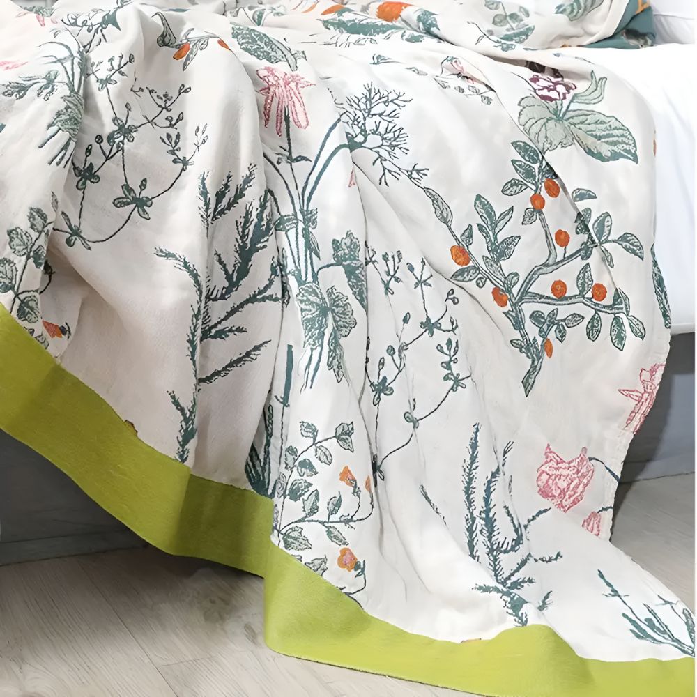 Cozy Farmhouse Floral Cotton Blanket for Home Decor & Comfort