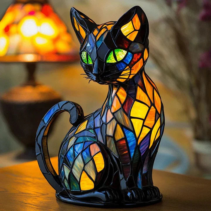 Handgemachte Buntglas-Katzenlampe | Bunte Mosaik-Nachtlicht