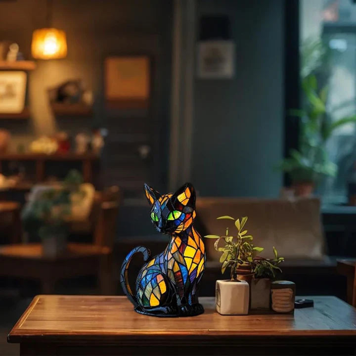 Handgemachte Buntglas-Katzenlampe | Bunte Mosaik-Nachtlicht