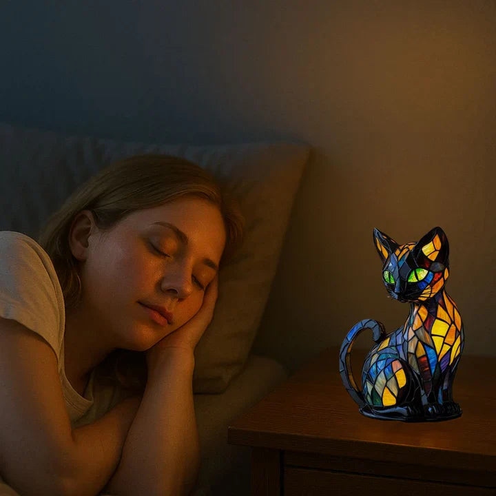 Handgemachte Buntglas-Katzenlampe | Bunte Mosaik-Nachtlicht