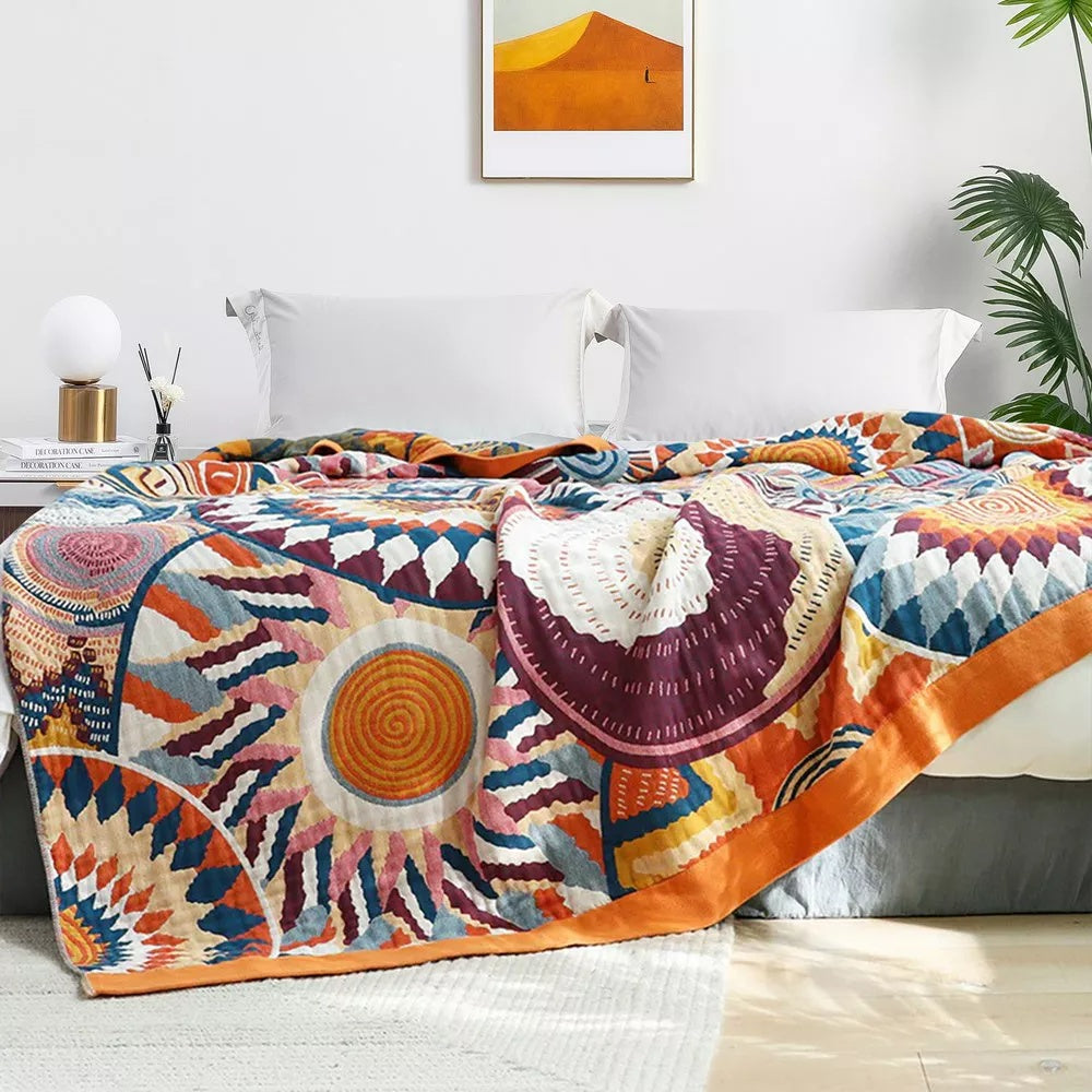 Soft Sunburst Cotton Throw Blanket for Cozy Home Decor