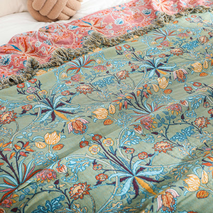 Reversible Cotton Throw Blanket - Soft, Cozy, Wild Petal Design