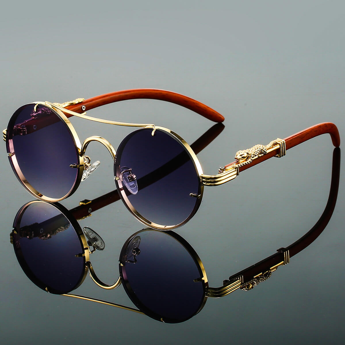 Panthera Damen Retro Runde Sonnenbrille