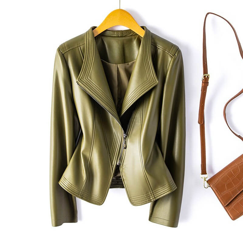 Veronica | Damen Vegan Leder Moto Mantel
