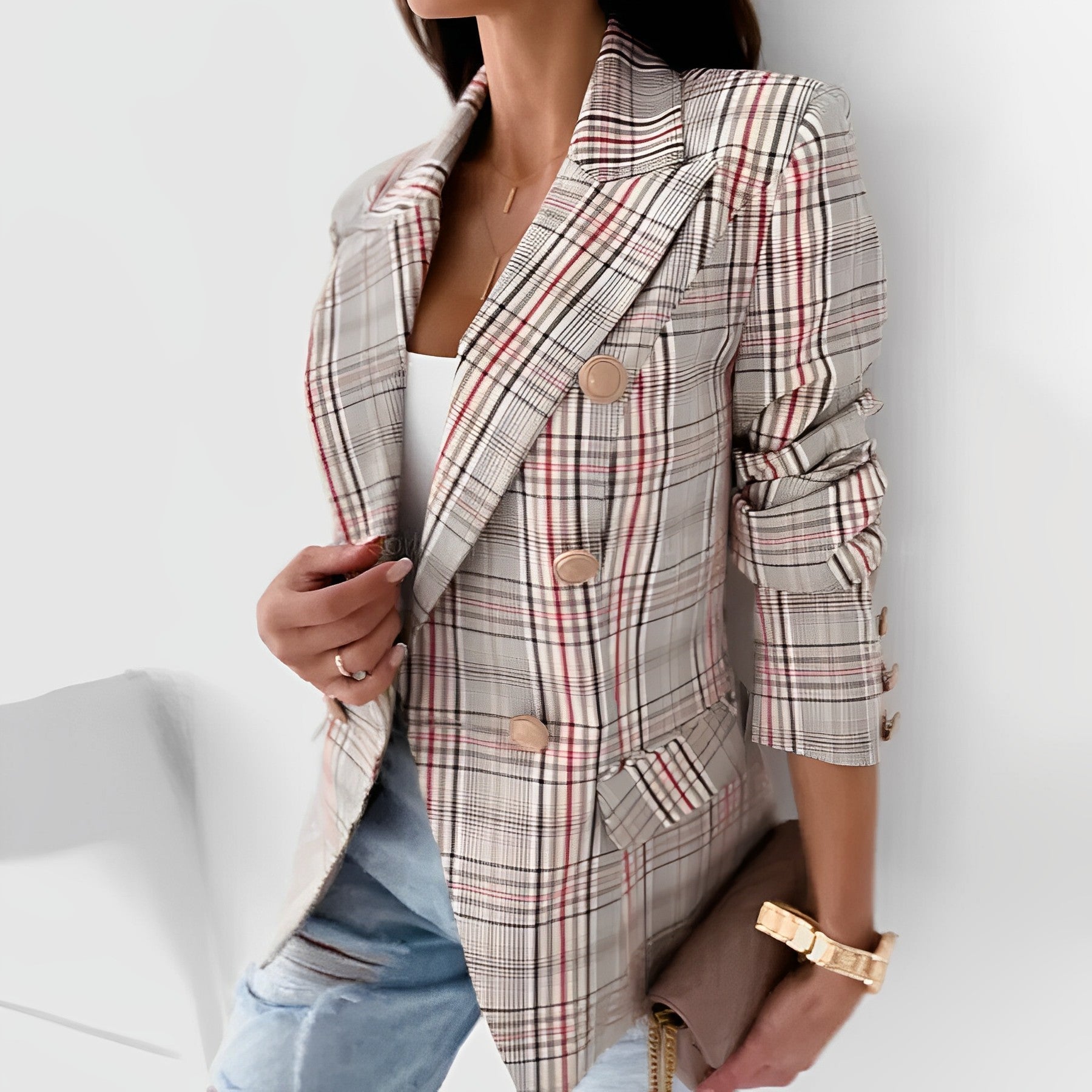 Sofia - Taillierter Blazer mit Revers und Karomuster