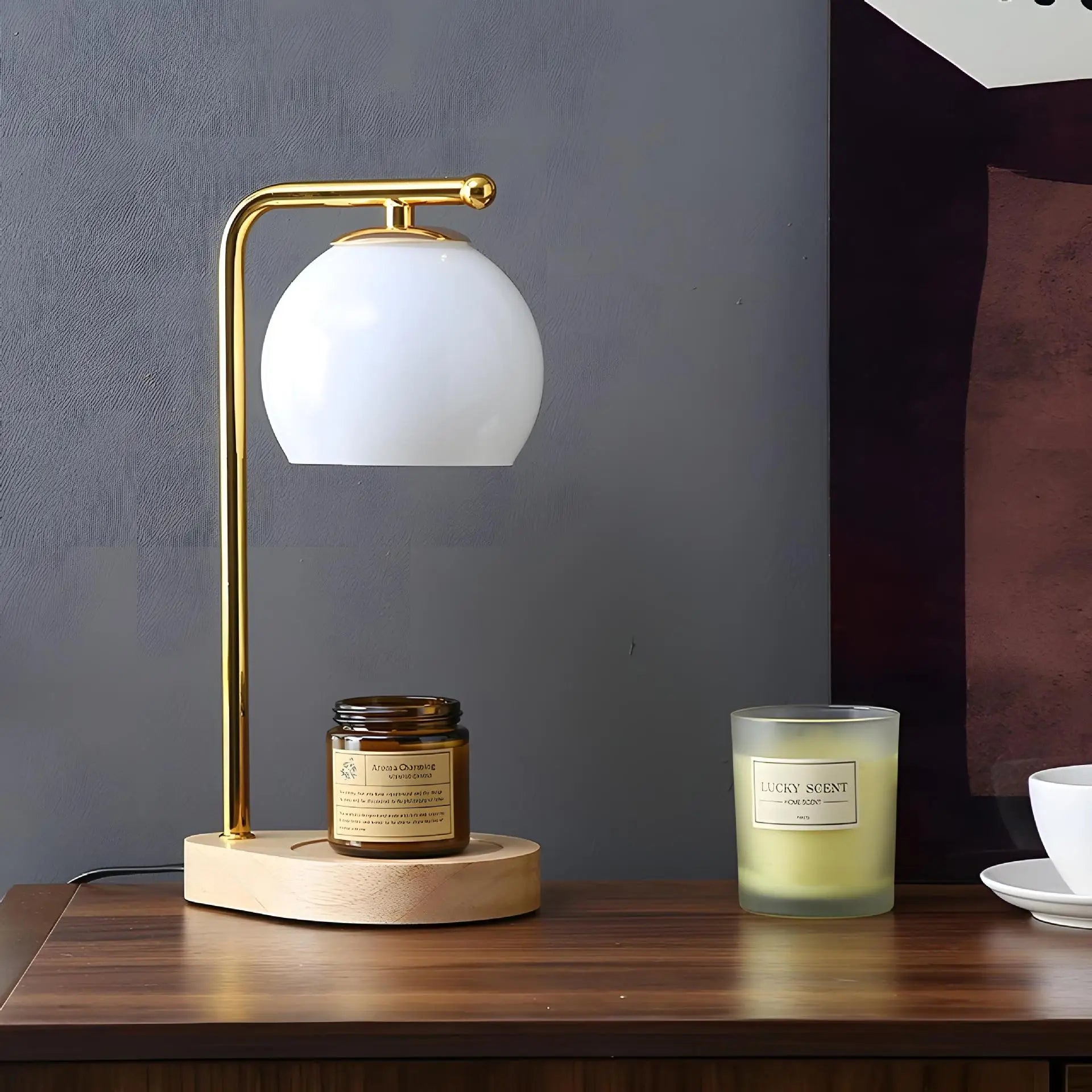 Zeitgenössische Kerzenwärmerlampe mit Marmorfuß