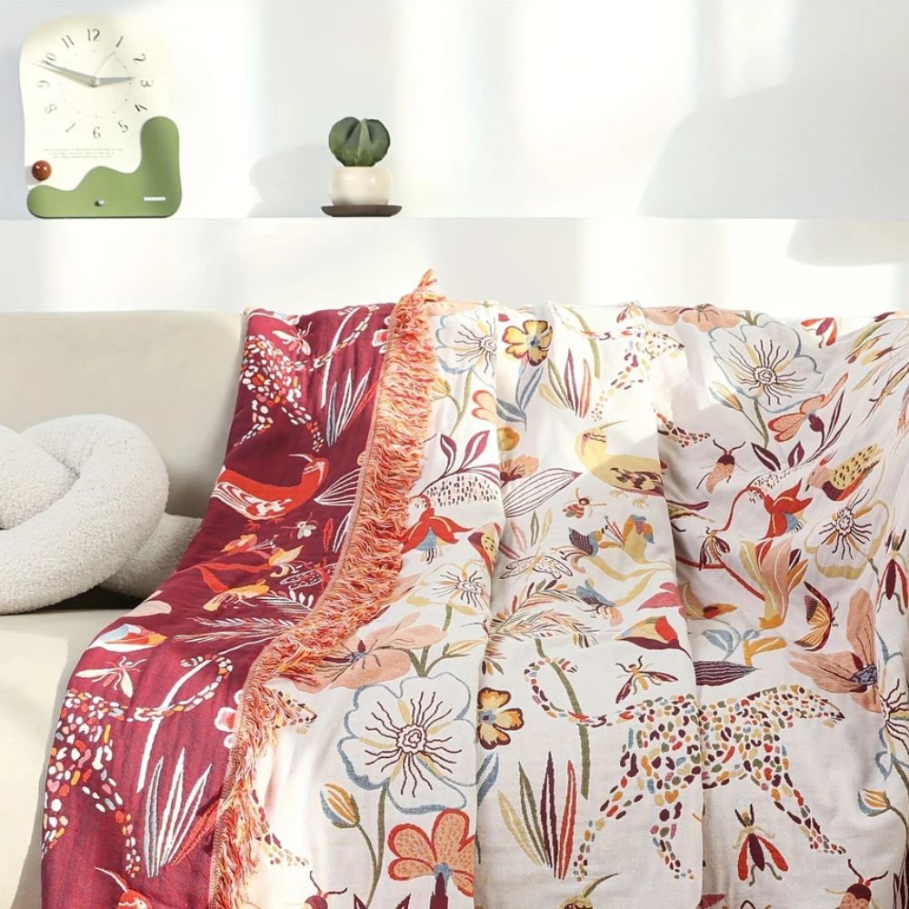 Wendbare Baumwollwurfdecke - Dschungelblüte Design für Wohnkultur