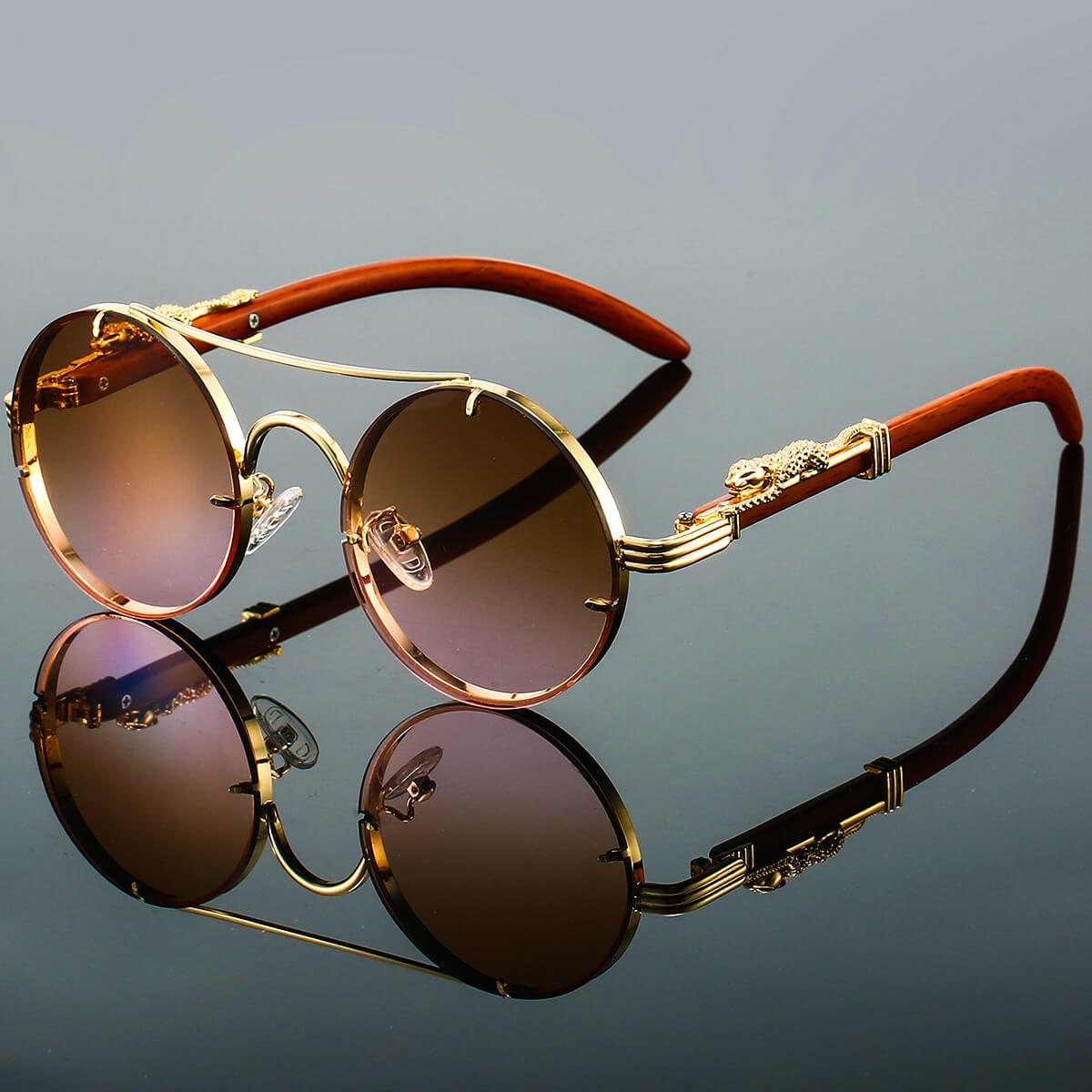 Panthera Damen Retro Runde Sonnenbrille