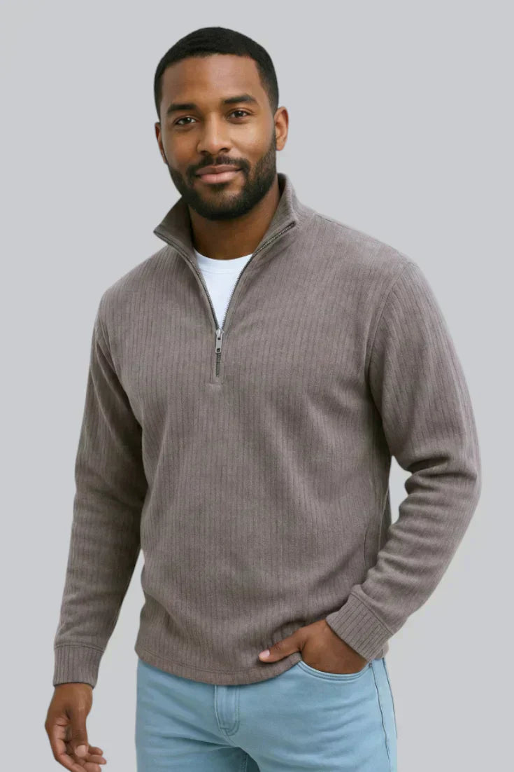 Pull tricoté pour homme avec fermeture éclair et toucher doux