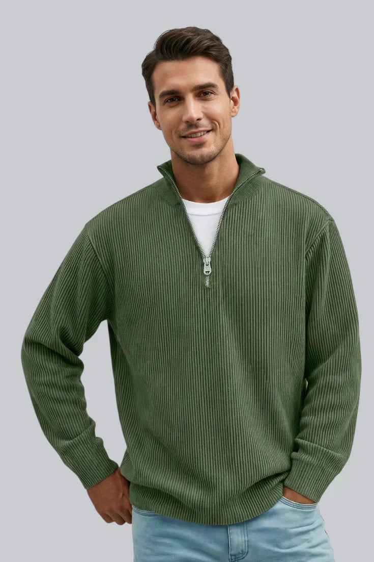 Pull tricoté pour homme avec fermeture éclair et toucher doux
