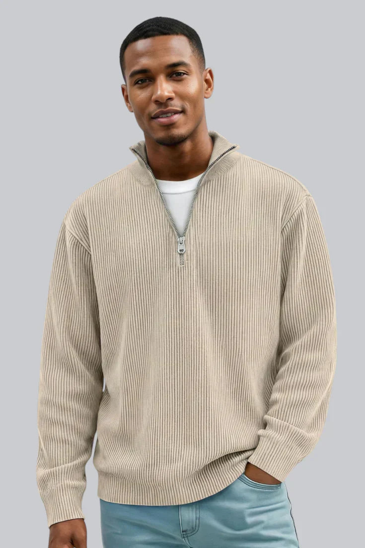 Pull tricoté pour homme avec fermeture éclair et toucher doux