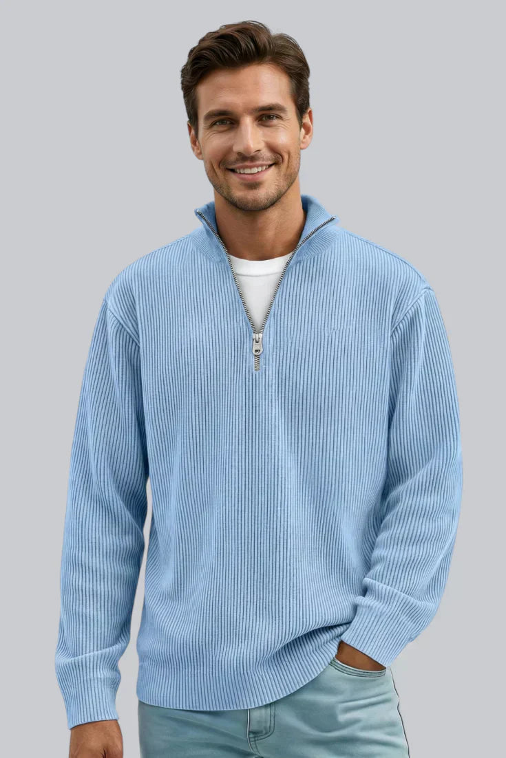 Pull tricoté pour homme avec fermeture éclair et toucher doux