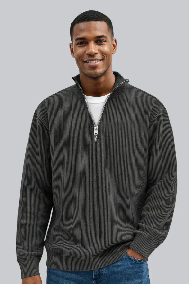 Pull tricoté pour homme avec fermeture éclair et toucher doux
