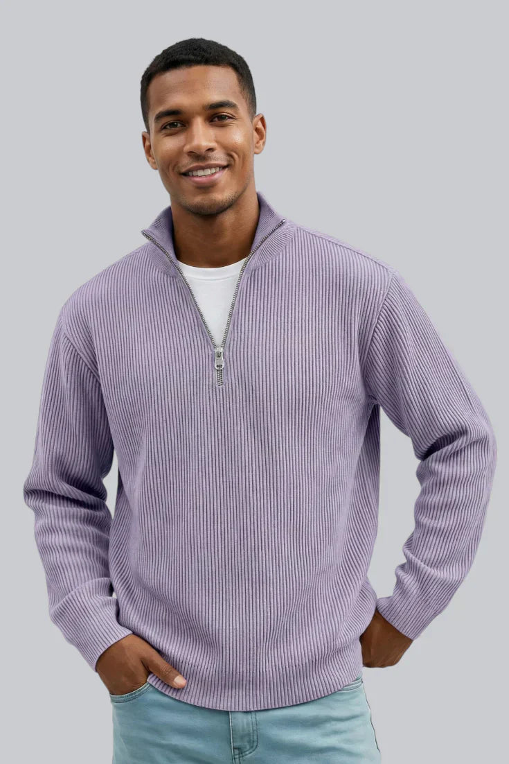 Pull tricoté pour homme avec fermeture éclair et toucher doux