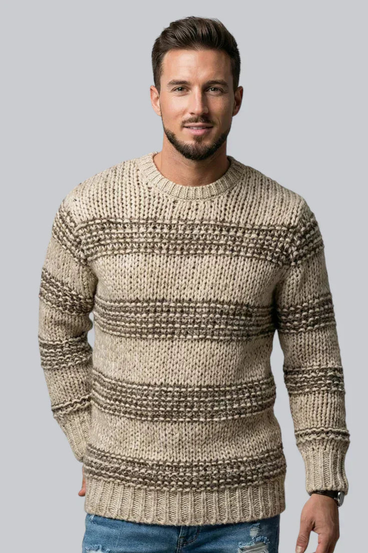 Pull épais pour hommes avec manches longues et poignets côtelés