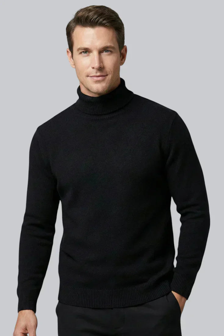 Pull à col roulé tricoté pour hommes avec manches longues et toucher doux