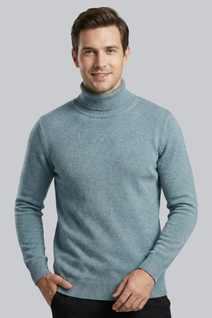 Pull à col roulé tricoté pour hommes avec manches longues et toucher doux