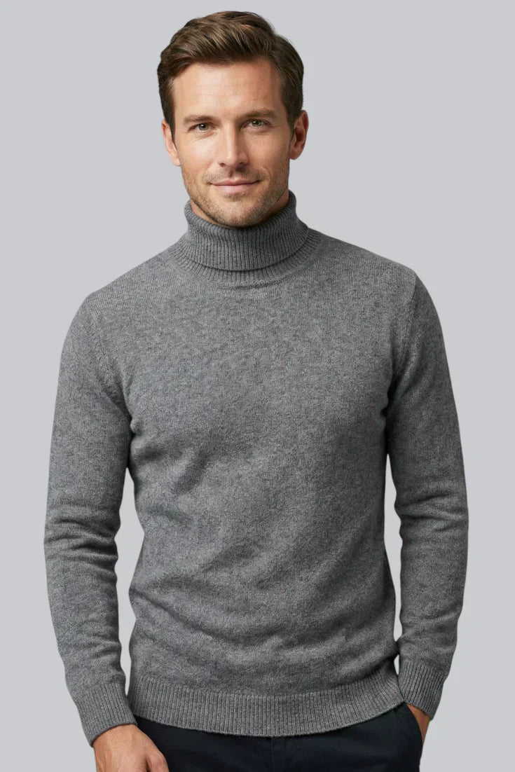 Pull à col roulé tricoté pour hommes avec manches longues et toucher doux