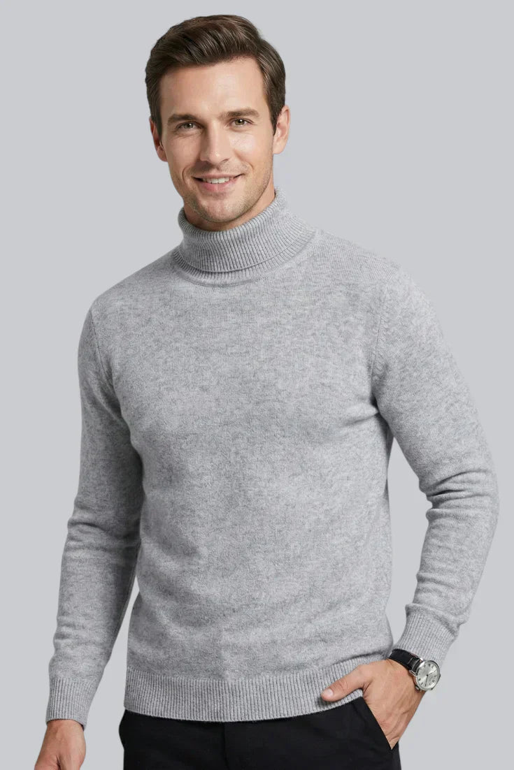 Pull à col roulé tricoté pour hommes avec manches longues et toucher doux