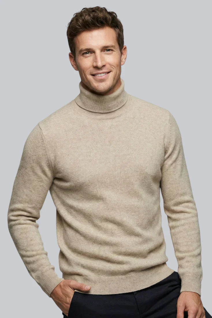 Pull à col roulé tricoté pour hommes avec manches longues et toucher doux