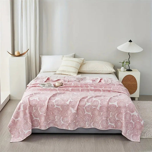 Soft Rose Cotton Throw Blanket for Cozy Home Decor and Comfort