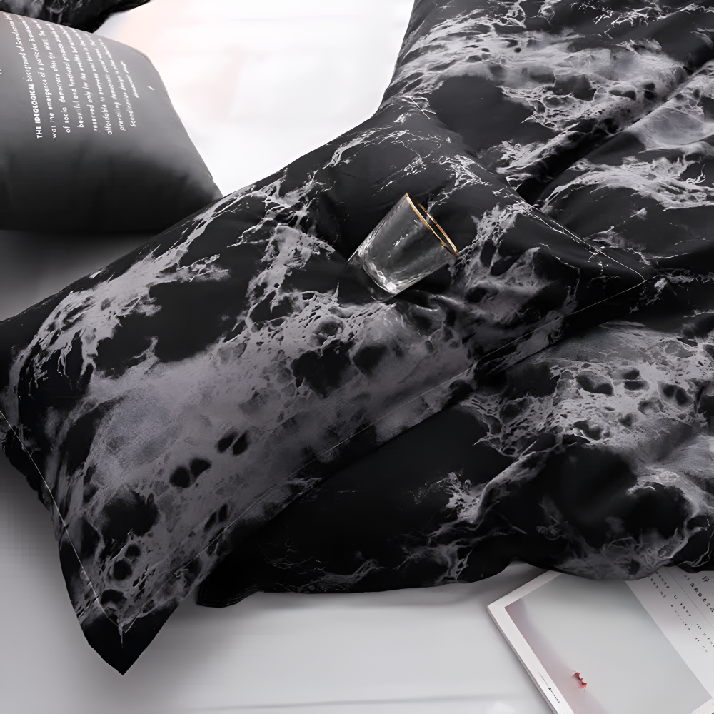 Luxus schwarzes Marmor Bettbezug Set - 3-teiliges Bettwäsche Set