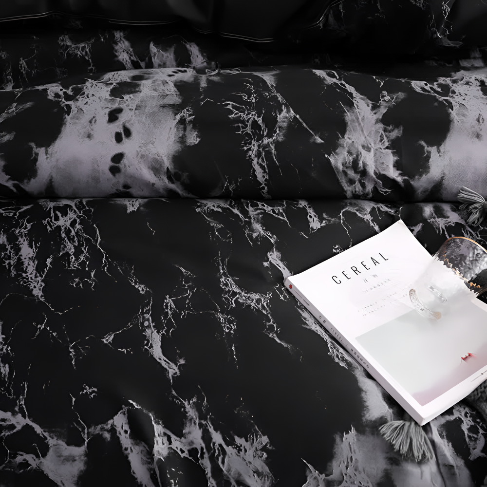 Luxury Black Marble Quilt Cover Set - 3 Piece Bedding Set