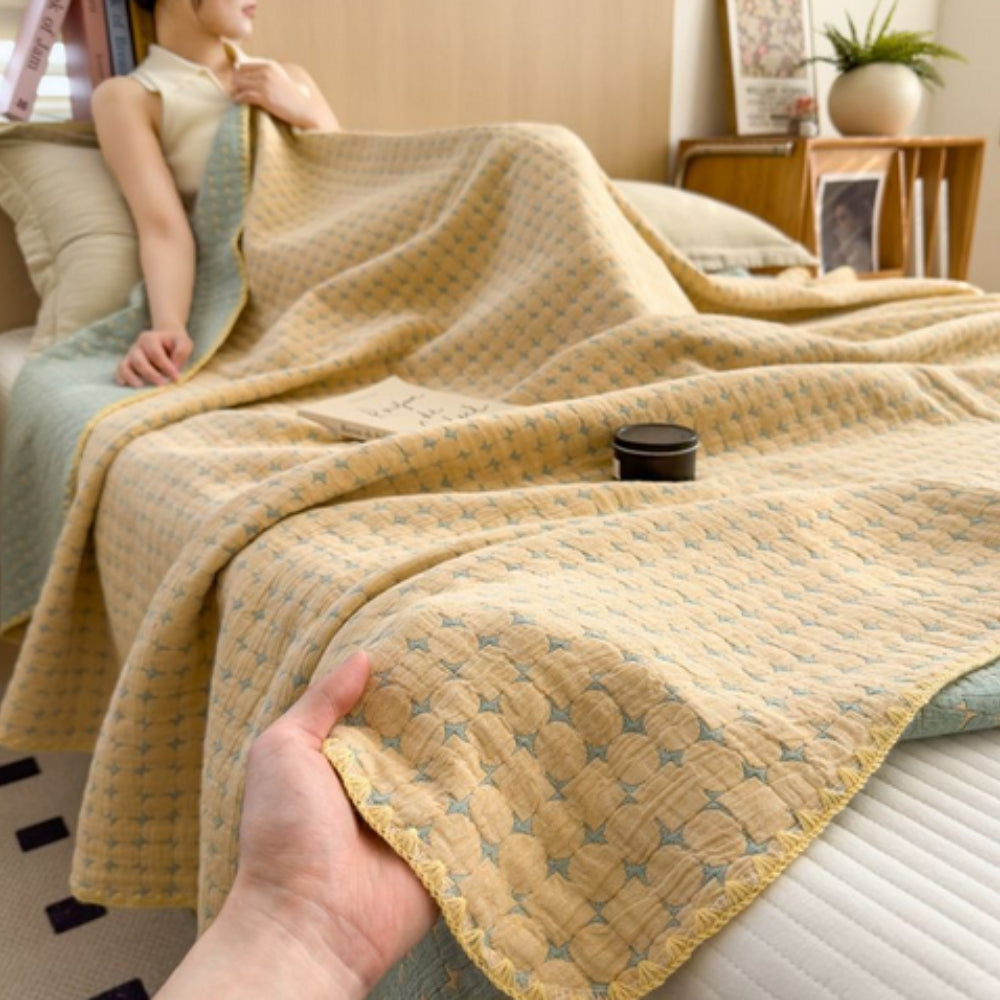 Plaid réversible en coton - Plaid matelassé seersucker doux pour la maison