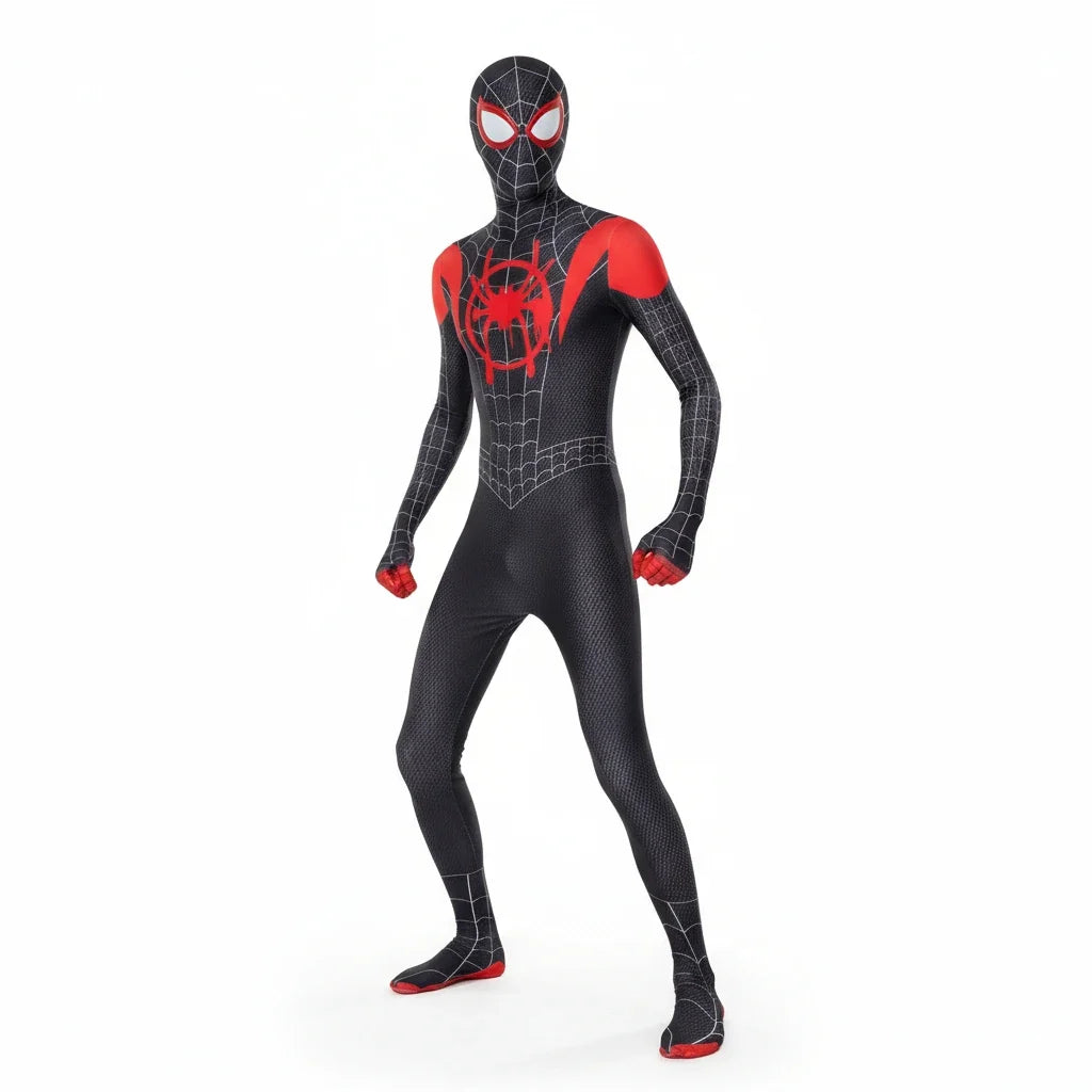 Kostümset von Miles Morales - Maske mit blinkenden Augen, Anzug und Kapuzenpullover