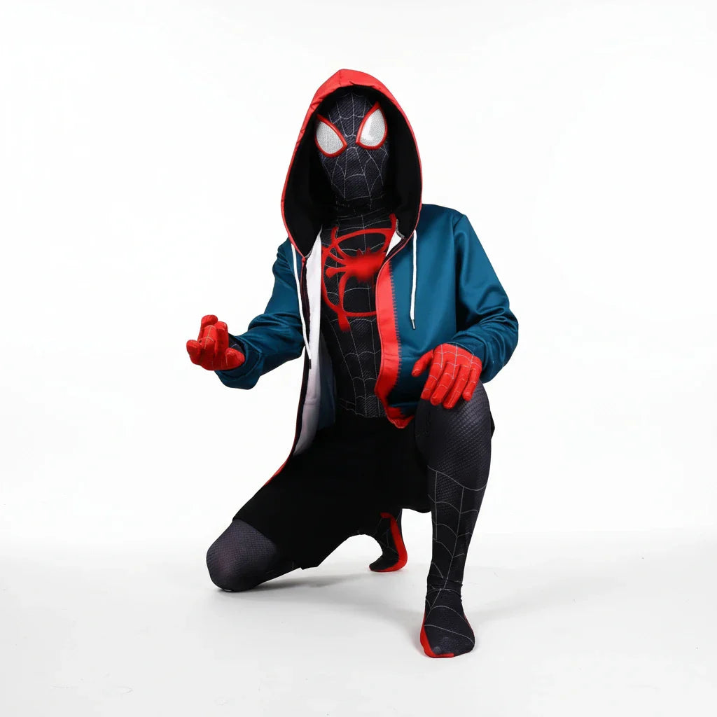 Kostümset von Miles Morales - Maske mit blinkenden Augen, Anzug und Kapuzenpullover