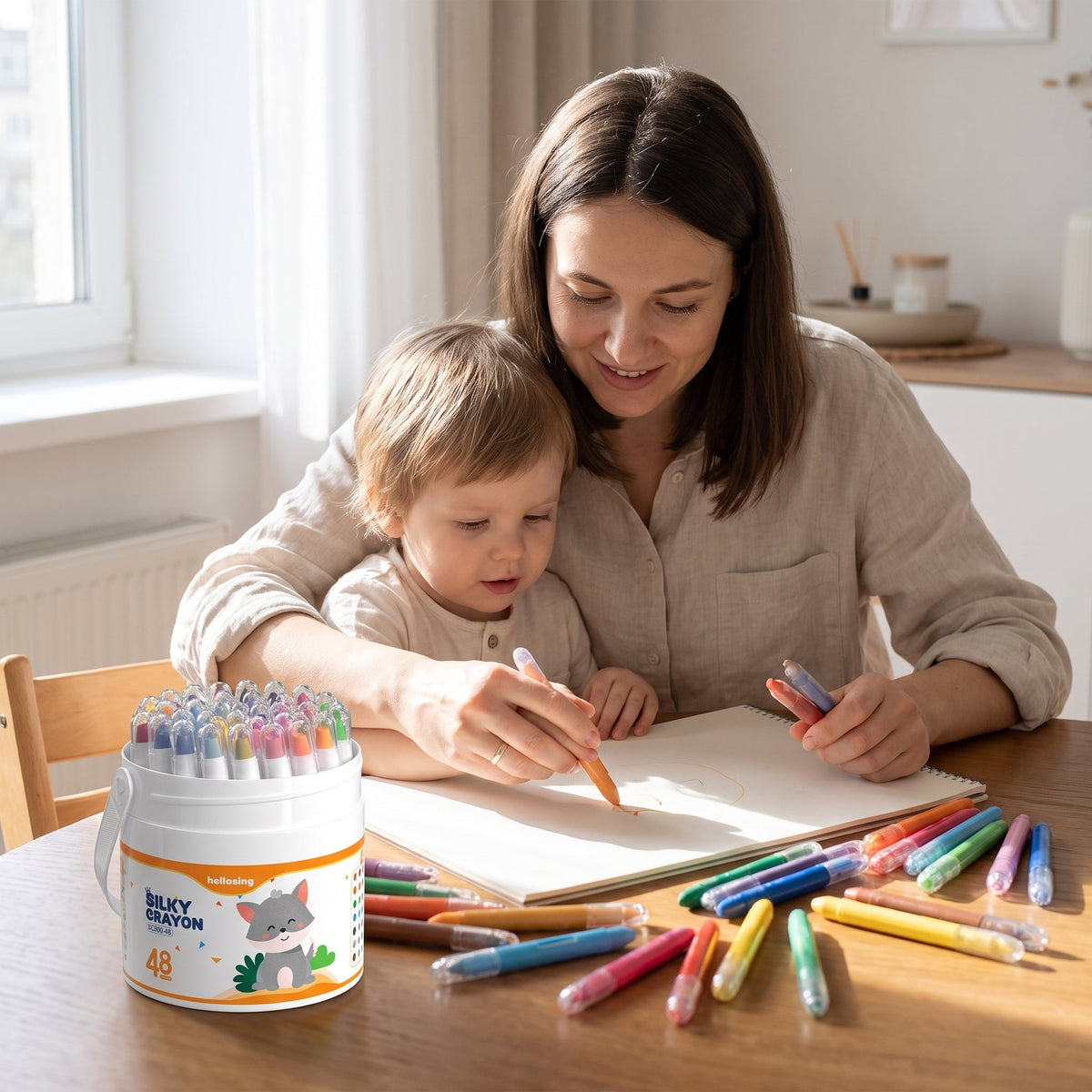 Kids' Washable Twist-Up Crayons with Storage Bucket