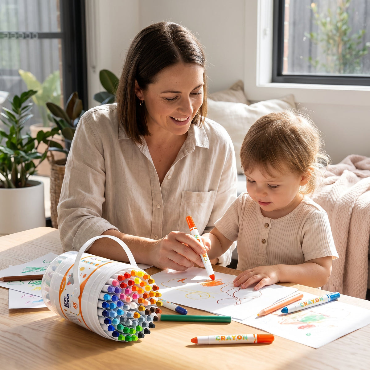 Kids' Washable Twist-Up Crayons with Storage Bucket
