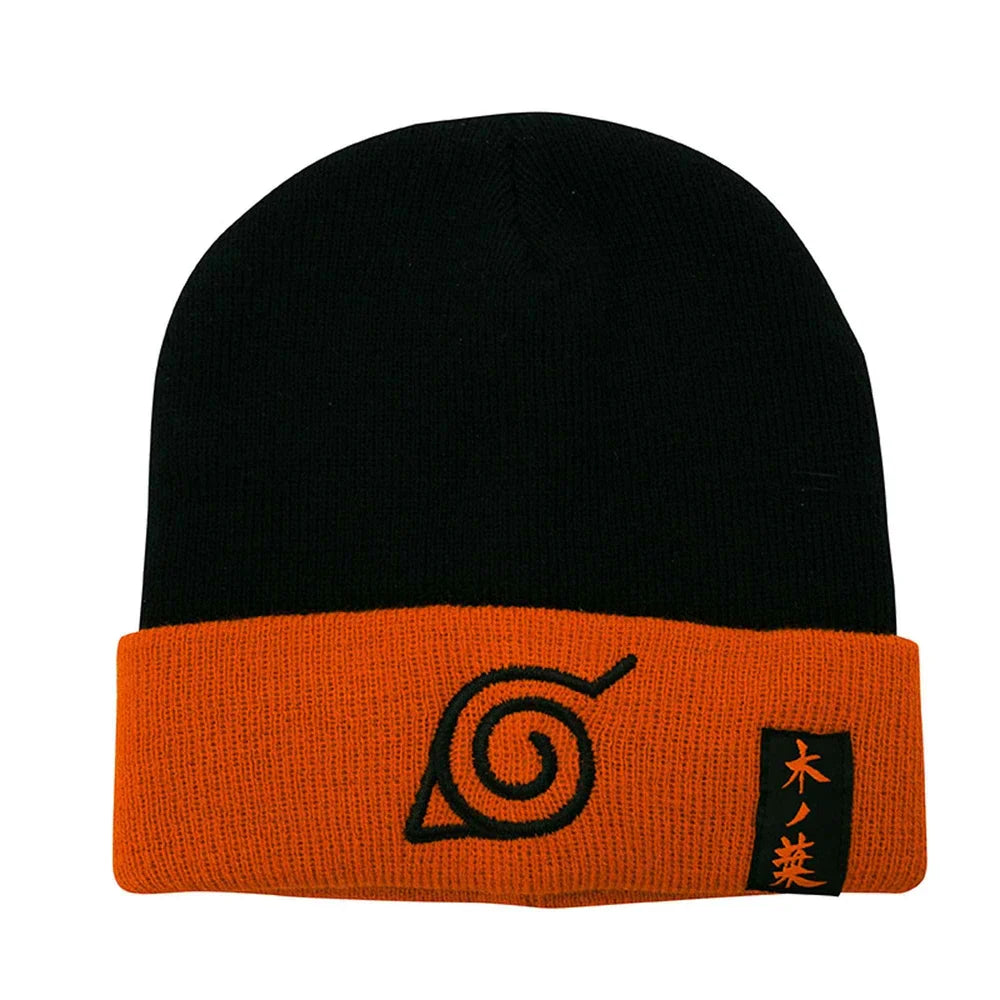 Naruto-Konoha-Beanie - schwarz und orangefarbenes Acryl