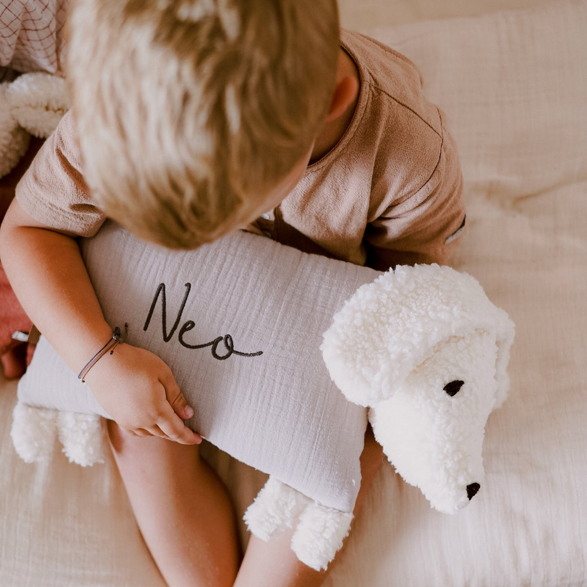 Personalised Dog Soft Toy with Organic Cotton and Merino Wool