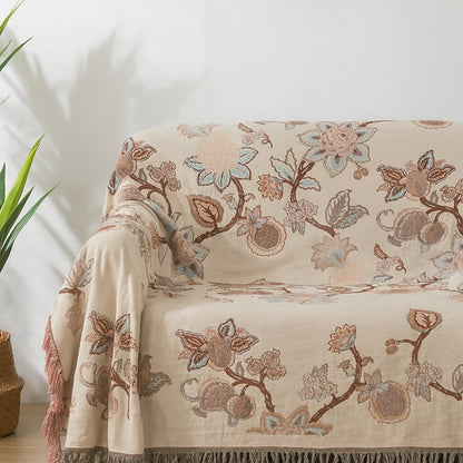 Floral Cotton Bed Blanket with Tassels - Orchid Trail Design