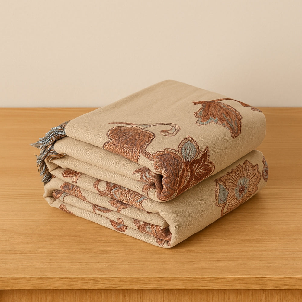 Floral Cotton Bed Blanket with Tassels - Orchid Trail Design