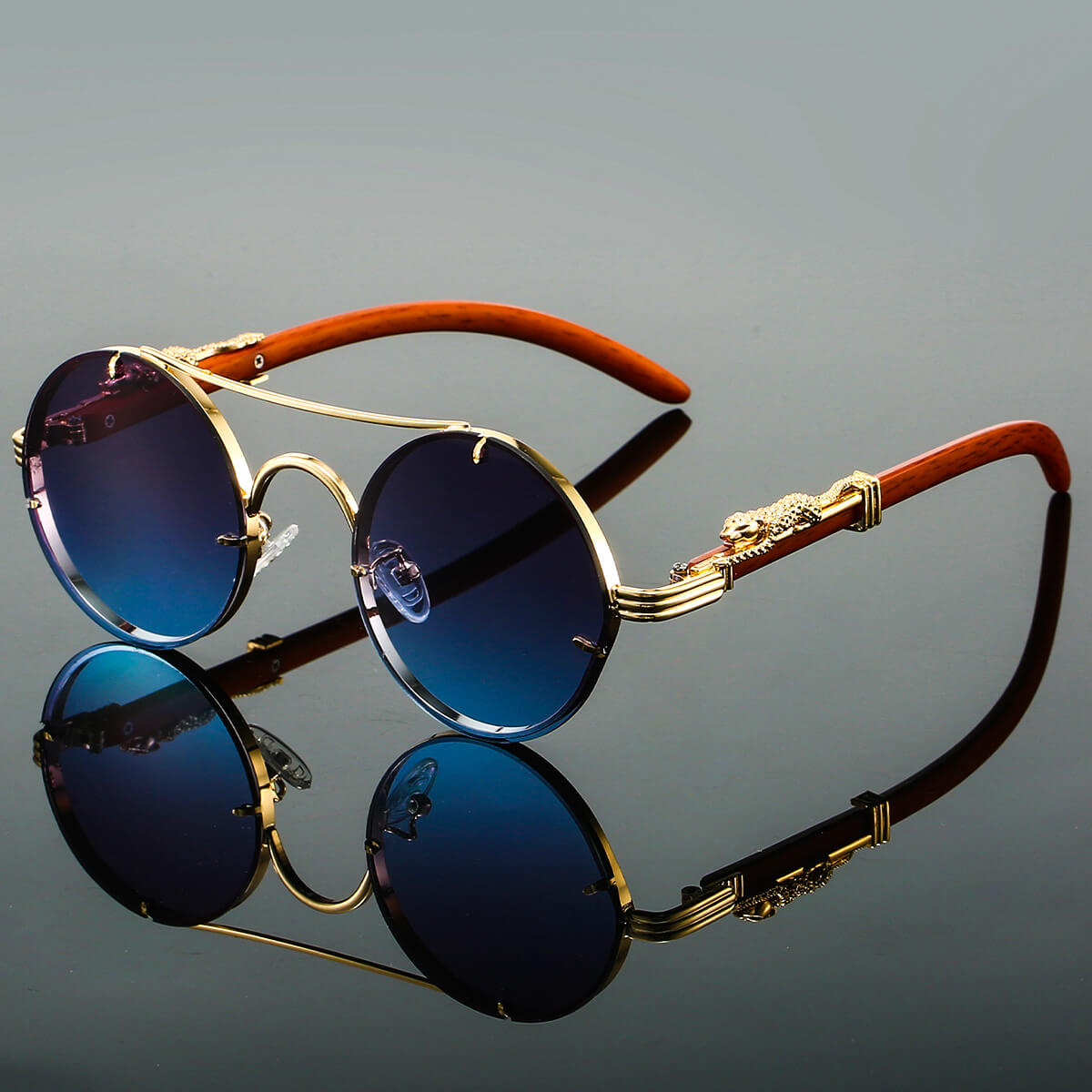 Panthera Damen Retro Runde Sonnenbrille