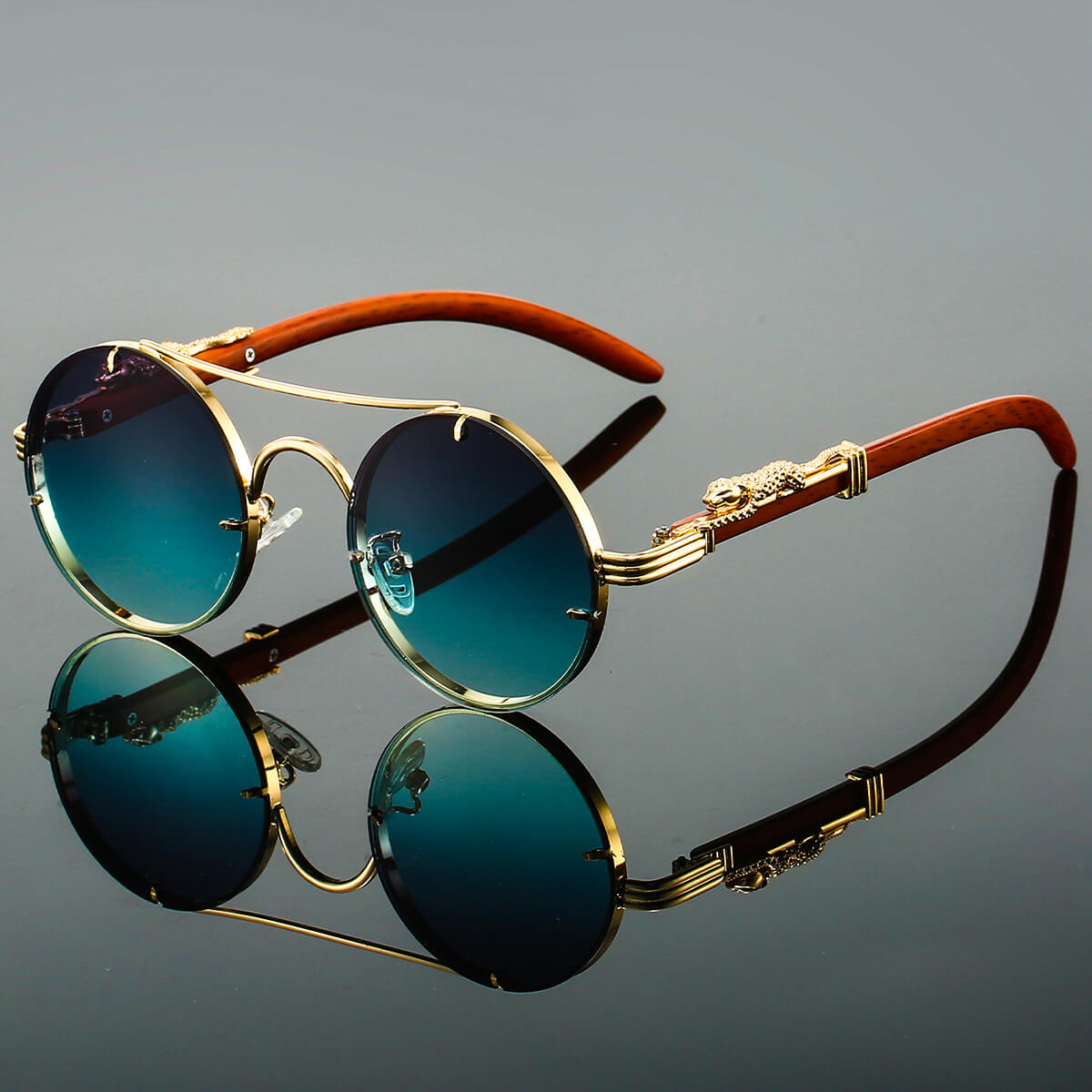 Panthera Damen Retro Runde Sonnenbrille