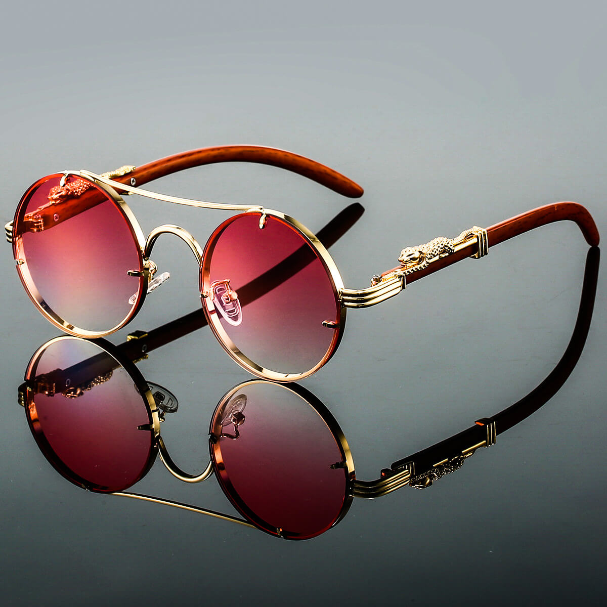 Panthera Damen Retro Runde Sonnenbrille