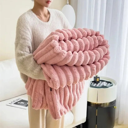 Cozy Striped Plush Throw Blanket for Warmth and Comfort