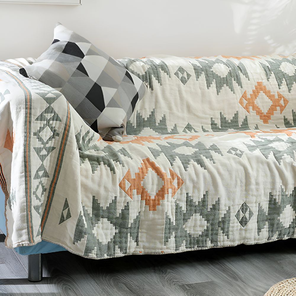 Plaid réversible à motif géométrique pour protection de canapé et meubles