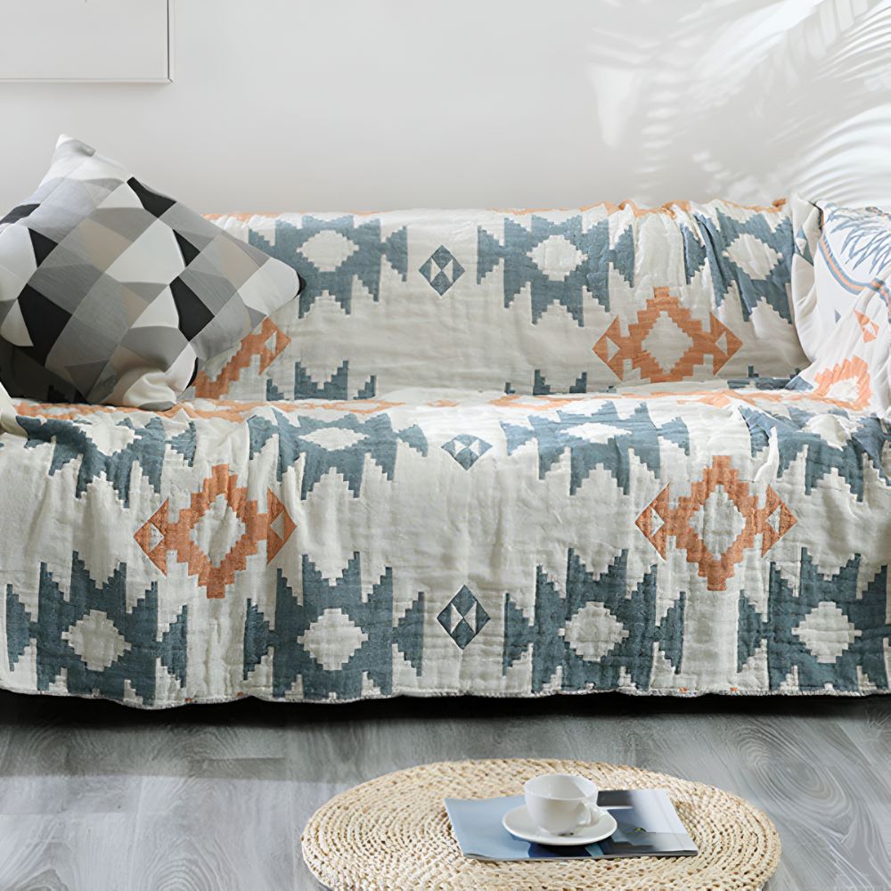 Plaid réversible à motif géométrique pour protection de canapé et meubles