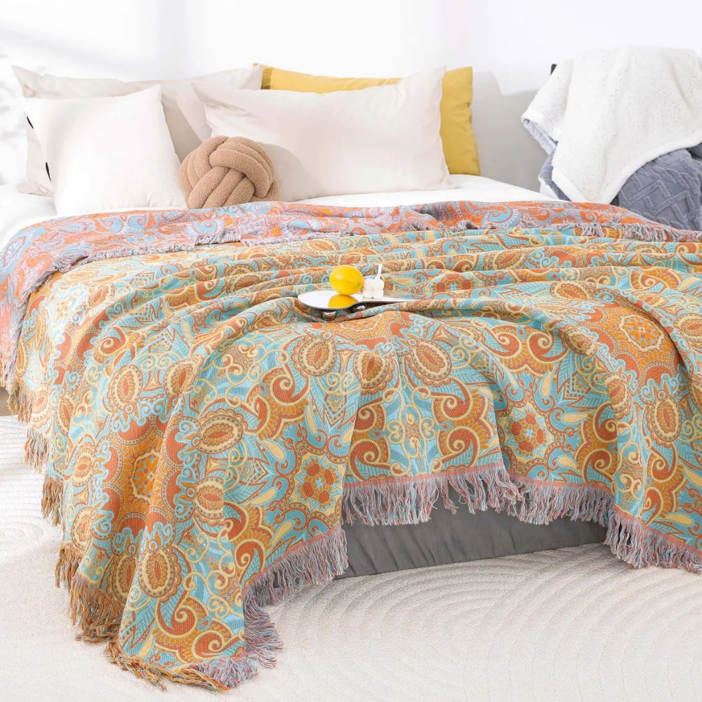 Umkehrbare bohemian Baumwollwurfdecke - Paisley-Design für Wohnkultur