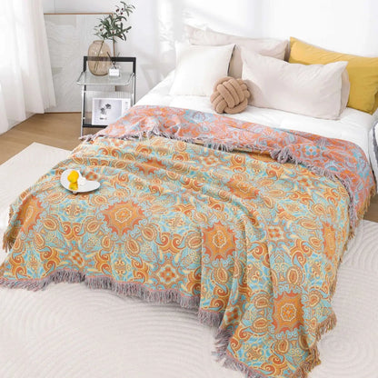 Reversible Bohemian Cotton Throw Blanket - Paisley Design for Home Decor