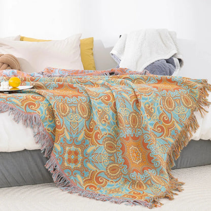 Reversible Bohemian Cotton Throw Blanket - Paisley Design for Home Decor