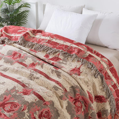 Cozy Rosewood Grace Cotton Throw Blanket for Home Decor & Comfort